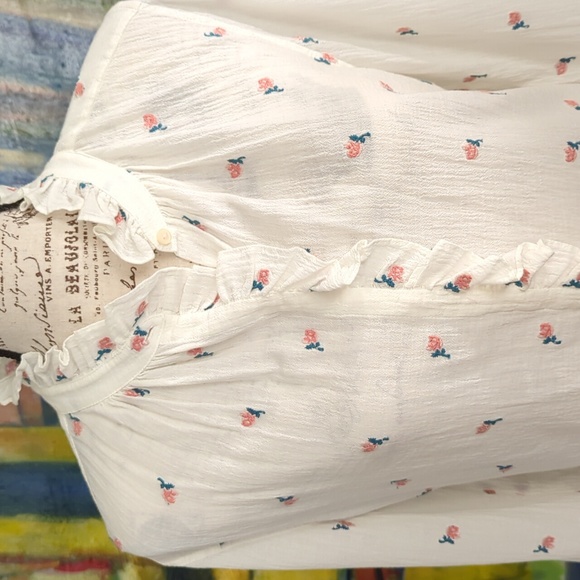 La Vie Rebecca Taylor for Anthropologie Rosebud Embroidered Button Down Blouse L - Picture 2 of 13